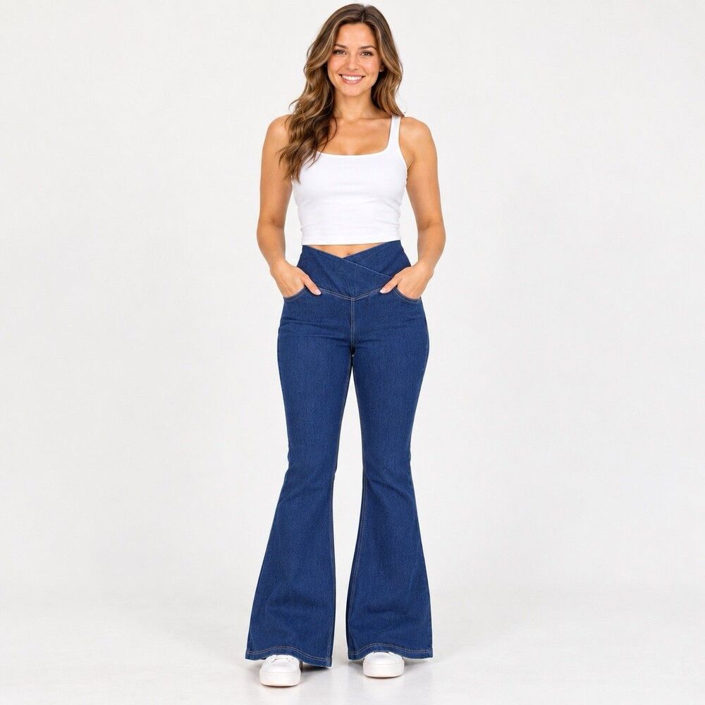 Halara Flex Jean Women Small Blue High Waisted Crossover InstantCool Hippie